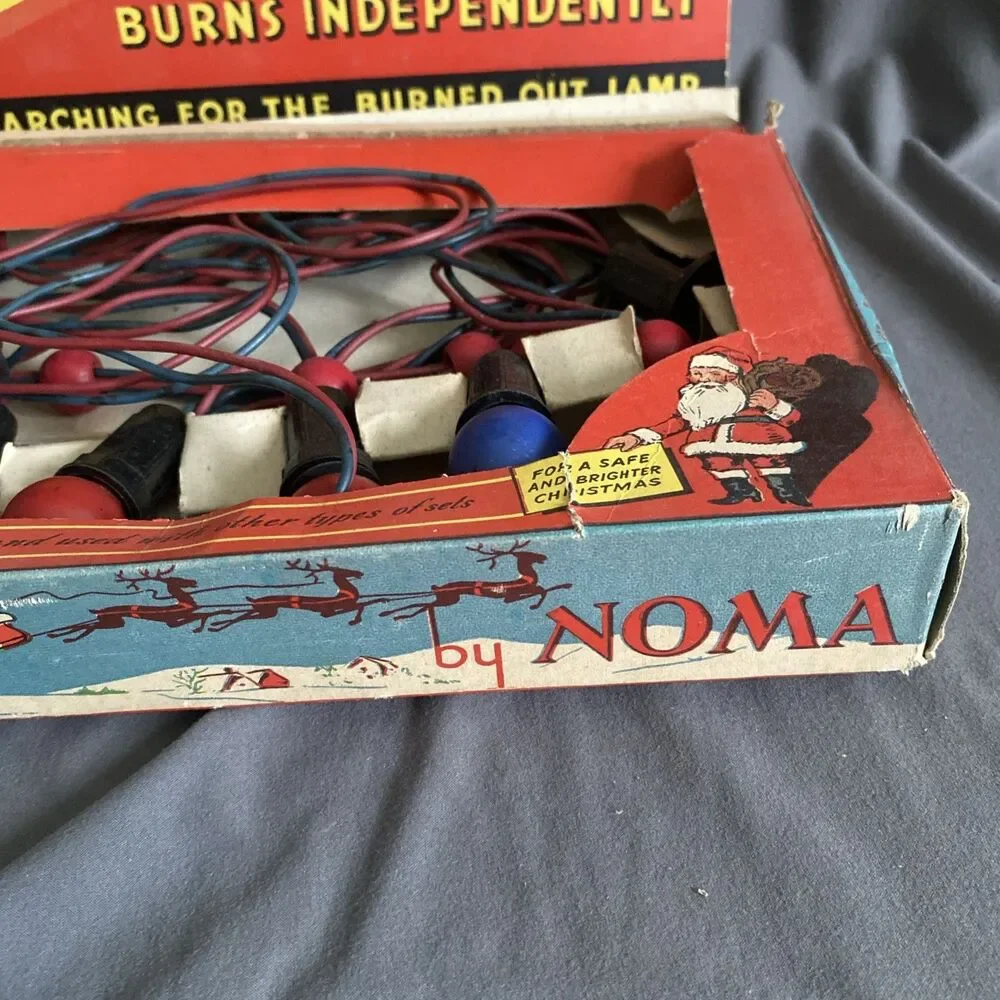 Vintage Christmas NOMA LITES 2 Wire Light Strand w Bead Original Box